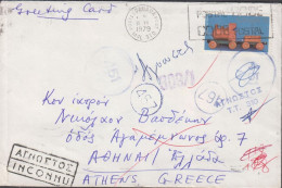 1979. CANADA. Interesting Cover To Greece With 15 C Toy Train. Several Cancels And Finally Re... (MICHEL 750) - JF439351 - Cartas & Documentos