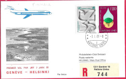 O.N.U. - PREMIER VOL JET FINNAIR - GENEVE/ HELSINKI *7.1.81* ON REGISTERED COVER - Poste Aérienne