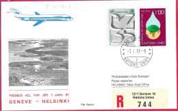 O.N.U. - PREMIER VOL JET FINNAIR - GENEVE/ HELSINKI *7.1.81* ON REGISTERED COVER - Luchtpost