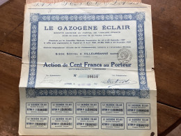 Dpt 69 Le Gazogène éclair  Villeurbanne Action De Cent Francs Au Porteur - Non Classés