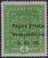 4 Kr Verde  MLH* Con Soprastampa Non Periziata - Venezia Giulia