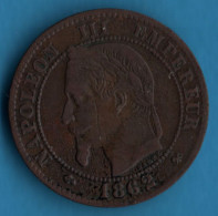 FRANCE 2 CENTIMES 1862 K KM# 796 NAPOLEON III EMPEREUR - 2 Centimes