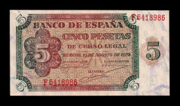 España Spain 5 Pesetas Burgos 1938 Pick 110 Serie F Sc Unc - 5 Peseten