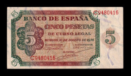 España Spain 5 Pesetas Burgos 1938 Pick 110 Serie C Ebc+ Xf+ - 5 Pesetas