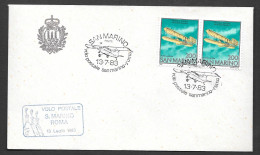 13.7.1983 SAN MARINO BUSTA VOLO POSTALE S. MARINO - ROMA CON ANNULLO SPECIALE FIGURATO - Lettres & Documents