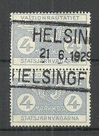 FINLAND FINNLAND 1929 Railway Stamp Eisenbahn Packetmarke 4 MK As Pair O Helsinki - Colis Postaux