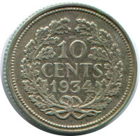 10 CENTS 1934 NÉERLANDAIS NETHERLANDS ARGENT Pièce #AR967.F - 10 Cent