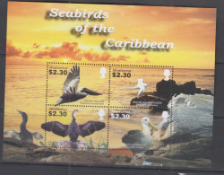 BIRDS -  MONTSERRAT - 2005  - SEABIRDS OF THE CARIBBEAN  SHEETLET OF 4  MINT NEVER HINGED - Pelikane