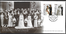 New Zealand 2007. Scott #2150-1 (FDC) Wedding Of Queen Elizabeth II And Prince Philip, 60th Anniv  *Complete Set* - FDC