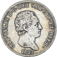 Monnaie, États Italiens, SARDINIA, Carlo Felice, 5 Lire, 1827, Torino, TTB - Sicile