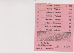 Biglietto Ticket S.a.s. Soc. Autolinee F,lli Santori Albano - Velletri - Genzano  Ariccia - Europa