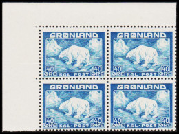 1946. GRØNLAND. Christian X And Polar Bear. 40 Øre Blue. Never Hinged Margin 4-block From Uppe... (Michel 27) - JF532346 - Ungebraucht