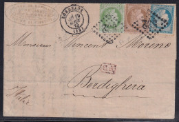 France N°36 & 53,60 - Affranchissement Tricolore Pour L'Italie - 1874 - TB - 1870 Siege Of Paris