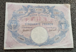 FRANCE Billet De 50 Francs 1916 (23 Février) BLEU ET ROSE état TTB+ Alphabet J 6697 N° Fayette : F 14 / 29 - 50 F 1889-1927 ''Bleu Et Rose''