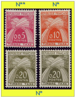 TAXE N° 90 à 92 - 4 TIMBRES GERBES DE BLÉ LÉGENDE TIMBRE-TAXE 2 NUANCES DU N° 92 -N* + 1 EX (0,05) N** SANS CHARNIÈRE - 1960-.... Postfris