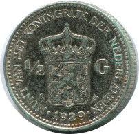 1/2 GULDEN 1929 NETHERLANDS SILVER Coin #AR937.U - 1/2 Florín Holandés (Gulden)