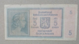 Billete De Checoslovaquia BOHEMIA & MORAVIA, 5 KORUN PROTECTORADO De La OCUPACION ALEMANA,año 1940 - Tsjechoslowakije