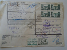 ZA437.7 FINLAND SUOMI  Parcel Card - 1976  KUOPIO -via LÜBECK -MÜNCHEN To  ISASZEG, Hungary -Hungarian Custom Handstamp - Covers & Documents