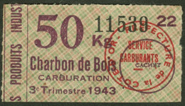 DIJON Coupon D'achat 1943 " 50 Kg Charbon De Bois Carburation " Carte Ravitaillement N - Fiktive & Specimen