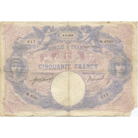 France, 50 Francs, Bleu Et Rose, 1913, M.4760, TB, Fayette:14.26, KM:64e - 50 F 1889-1927 ''Bleu Et Rose''