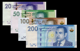 Morocco 2012 20 500 100 200 UNC Dirhams Complete Set P74 P75 P76 P77 - Marokko