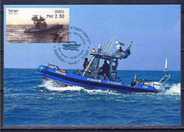 ISRAEL STAMP 2021 POLICE MARINE RESCUE ATM MACHINE 001 LABEL MAXIMUM CARD MAXICARD   (**) - Lettres & Documents