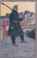 Carl Moos Illustrateur, Armée Suisse Aux Frontières, Sentinelle Et Drapeau, Litho (929) - Moos, Carl