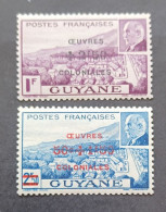 FRANCE COLONIE GUYANE 1944 MARECHAL PETAIN SURCHARGES OEUVRES COLONIALES CAT YVERT N. 177/178 MNH - 1944 Maréchal Pétain, Surchargés – Œuvres Coloniales