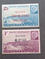 FRANCE COLONIE MARTINIQUE 1944 MARECHAL PETAIN SURCHARGES OEUVRES COLONIALES CAT YVERT N. 196/197 MNH - 1944 Maréchal Pétain, Surchargés – Œuvres Coloniales