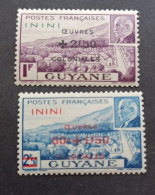 FRANCE COLONIE ININI GUYANE 1944 MARECHAL PETAIN SURCHARGES OEUVRES COLONIALES CAT YVERT N.58/57 MNH - 1944 Maréchal Pétain, Surchargés – Œuvres Coloniales