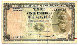 INDONESIE- TIMOR  20 Escudos #26   1967  Sign.7  Circuléplis TB - Timor