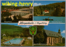 Hirzenhain - Mehrbildkarte 1   Bürgerhaus Sanatorium Hillersbach Schwimmbad Evangelische Klosterkirche - Wetterau - Kreis