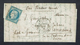 LE FULTON Certain - BALLON MONTE YT N°37/ETOILE 31 (rare) De PARIS/CORPS LEGISLATIF 29-10-70 Pour TONNEINS - CERTIFICAT - War 1870