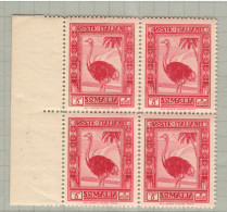 Somalia 1932, Bird, Birds, 5li Ostrich, Block Of 4, MNH** - Straussen- Und Laufvögel