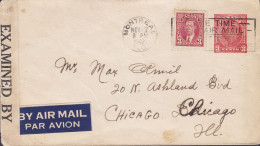 Canada Uprated Postal Stationery Ganzsache BY AIR MAIL Label MONTREAL 1942 CHICAGO Etats Unis EXAMINED BY USA Censor - 1903-1954 Rois