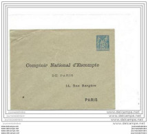 Entier Postal 15 C Sage Repiquage Comptoir National D'escompte Entier Postal 15 C Sage Repiquage Comptoir National D'esc - Bigewerkte Envelop  (voor 1995)