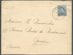 N°141 - 25 Centimes Bleu Obl; Sc PANNE Sur Lettre Du 28-XII-1917 Vers Genève  + (verso) Bande De CENSURE MILITAIRE 108. - Zone Non Occupée