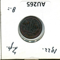 1 CENT 1922 NÉERLANDAIS NETHERLANDS Pièce #AU265.F - 1 Cent