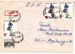 65627 - Polen - 1976 - 3@5Zl Blumen MiF A EilBf BYDGOSZCZ -> WARSZAWA -> FREIBURG (Westdeutschland) - Lettres & Documents