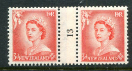 New Zealand 1953-59 QEII Definitives - Coil Pairs - 3d Vermilion - No. 13 - LHM (SG Unlisted) - Unused Stamps