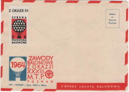 Poland Polska 1964 Balloon, Zawody Balonowe Poznan, Expres Poczta Przesylka Balonowa, Syrena - Libretti