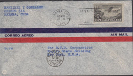 1942. CUBA. 10 C Airplane Ford 4-AT Tri Motor On Beautiful Small Censored AIR MAIL Cover To US... (Michel 89) - JF438149 - Briefe U. Dokumente