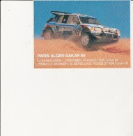 CARTE POSTALE ADHESIVE -PARIS-ALGER-DAKAR  1988 -PEUGEOT -1ER KANKKUNEN -J- PIIRONEN - Rallyes