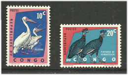 Congo  1963 Birds,  Great White Pelican (Pelecanus Onocrotalus) And Crested Guinefowl (guttera Edouardi) Mi 138-9  MNH - Autres & Non Classés