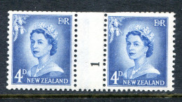 New Zealand 1955-59 QEII Large Figure Definitives - Coil Pairs - 4d Blue - No. 1 - LHM - Unused Stamps