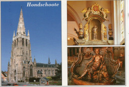 CPM Hondschoote 3 Vues De L'église : Extérieur - Retable De Saint Sébastien - Sculpture De Saint Jean Baptiste - Hondshoote