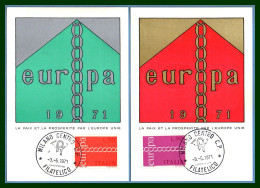 Carte Maximum Europa 1971 Italie Italy Yv. N° 1072 1073  (voir !) - 1971