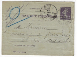 PARIS 1 Pl De La Bourse Enveloppe Entier 30c Semeuse Violet Yv EPP2 Storch K15 Verso 19 Villes Ob 11 1909 - Pneumatiques