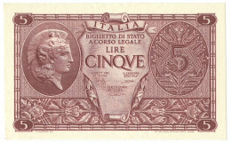 5 LIRE BIGLIETTO STATO ATENA LUOGOTENENZA UMBERTO CAVALLARO 23/11/1944 FDS-/FDS - Sonstige