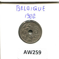 5 CENTIMES 1922 FRENCH Text BELGIUM Coin #AW259.U - 5 Cent